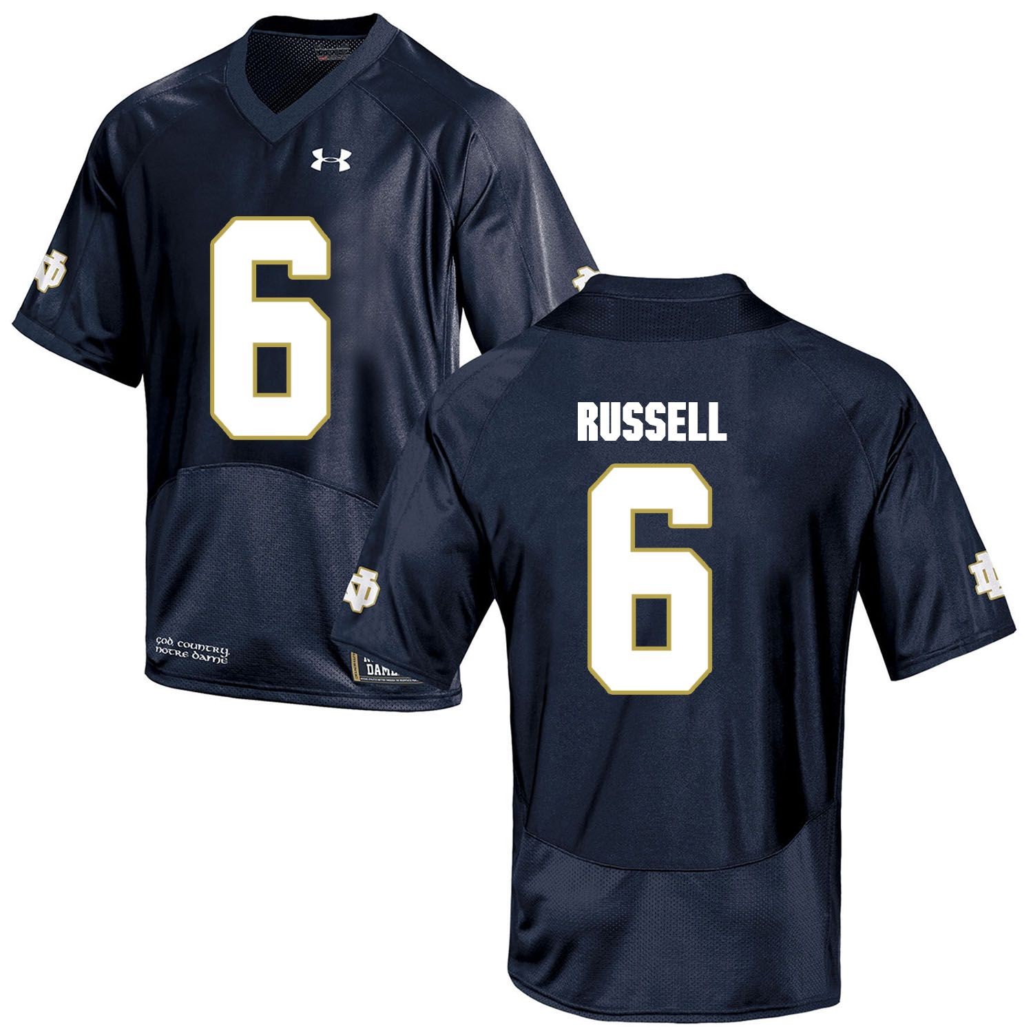 Men Norte Dame Fighting Irish #6 Russell Navy Blue Customized NCAA Jerseys->customized ncaa jersey->Custom Jersey